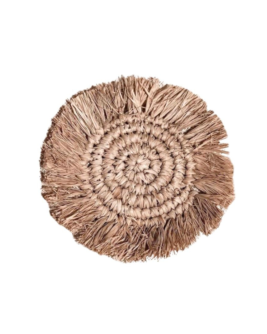 Sunset Natural Raffia Coaster with Fringe Border Sun Republic