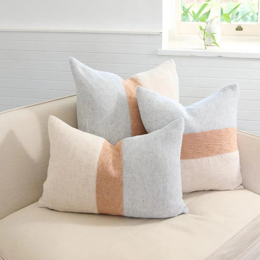 Tallows Linen Cushion - Natural Ochre Blue Eadie Lifestyle