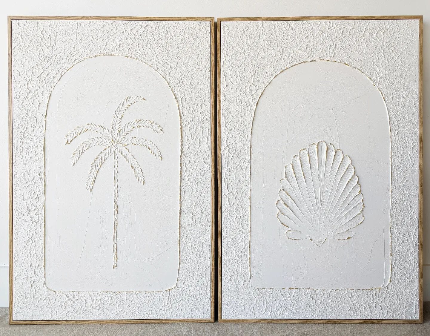 Textured Plaster Art - Clam Shell + Palm Tree - Set of 2 Sun Republic