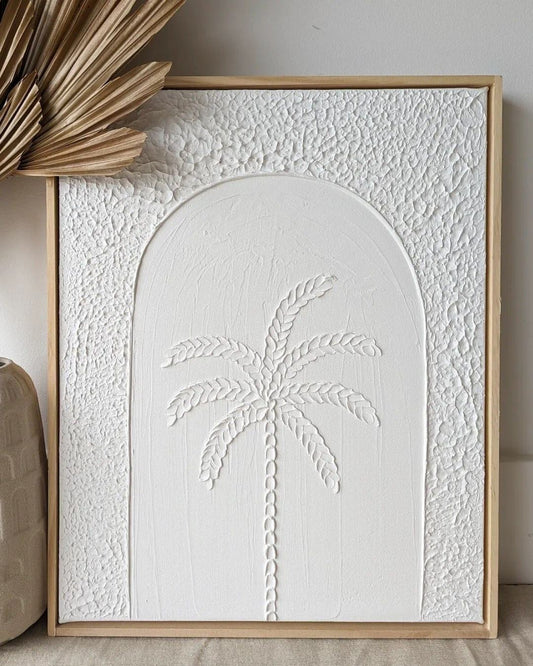 Textured Plaster Art - Coastal Paradise Palm Organic White SUN REPUBLIC