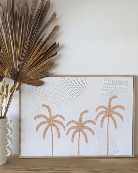Textured Plaster Art - Island Escape Coloured Trio Palms Sun Republic