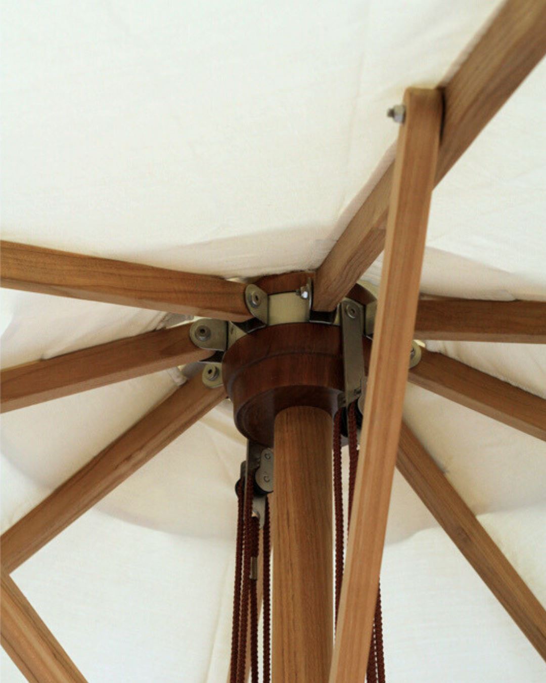 Tulum Outdoor Umbrella With Base - White & Teak Sun Republic