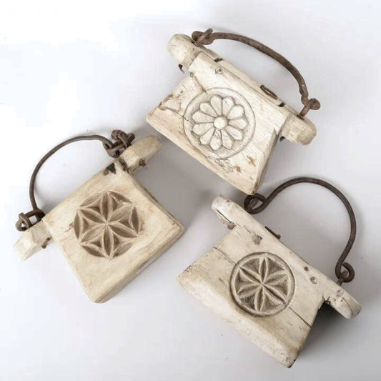 Vintage Indian Carved Bleached Oil Pot Sun Republic