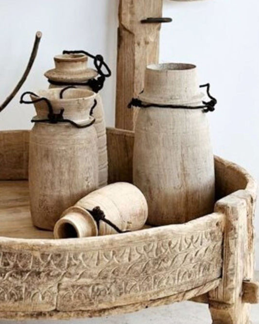 Vintage Indian Teak Pot Sun Republic