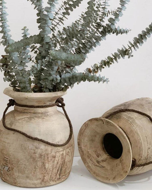 Vintage Indian Teak Urn - Large Sun Republic