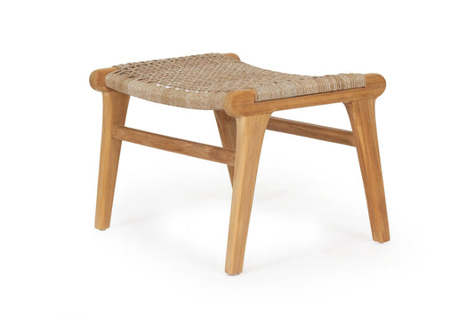 Washed Grey Noosa Teak Woven Ottoman - Indoor/Outdoor Sun Republic