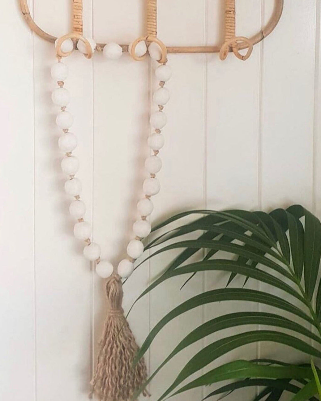 White Clay Bead Garland With Jute Rope Tassel - XL Looped Sun Republic