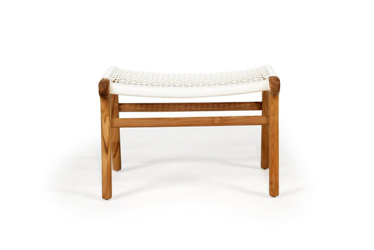 White Noosa Teak Woven Ottoman - Indoor/Outdoor Sun Republic
