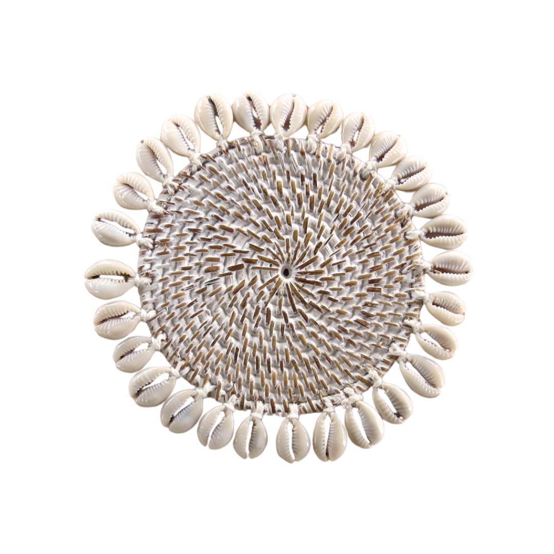 White Wash Rattan & Cowrie Shell Coaster Sun Republic