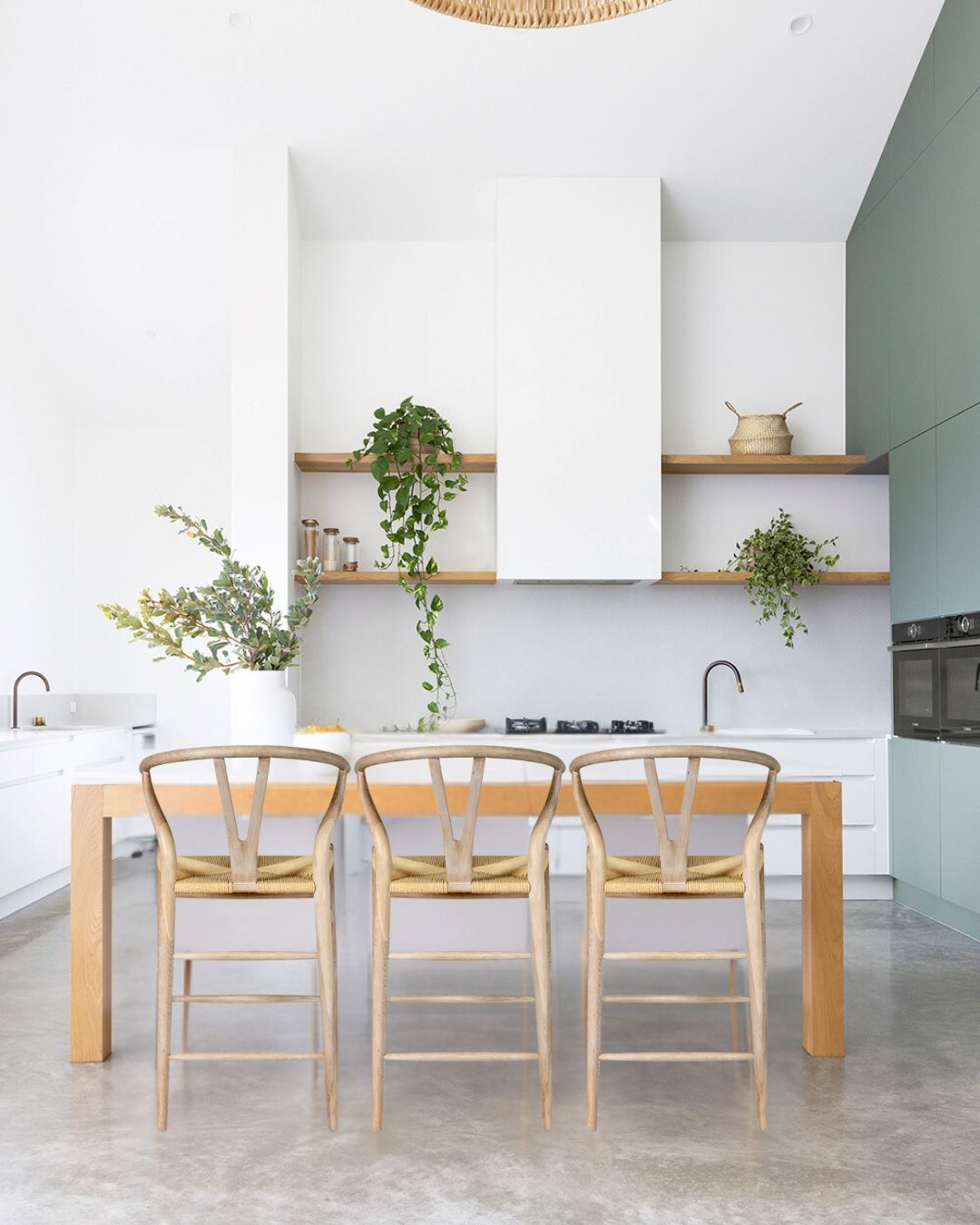 Wishbone Replica Stool Coastal Oak, Solid Oak Paper Cord Seat