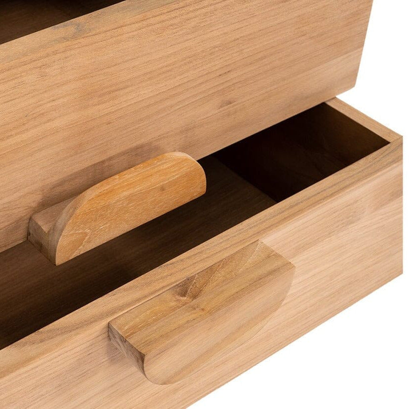 Flynn Natural Teak 2 Drawer Bedside Table Sun Republic