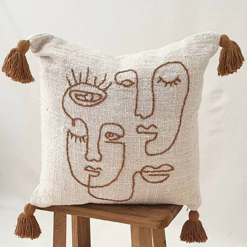 Goddess Abstract Faces Cushion | Neutral Sun Republic
