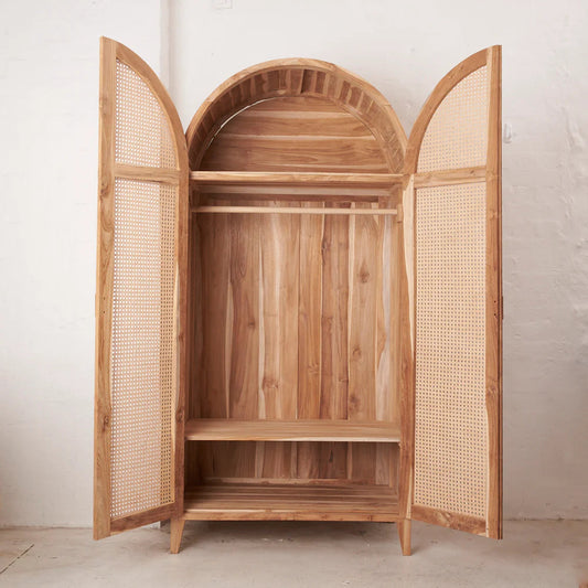 Navah Rattan & Teak Arched Wardrobe | Made-to-Order Inartisan