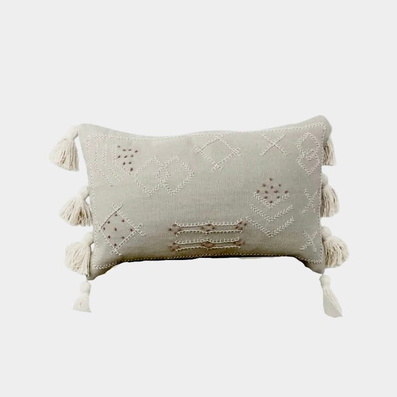 Noa Cotton Boho Embroidered Folk Cushion |Soft Sage SUN REPUBLIC