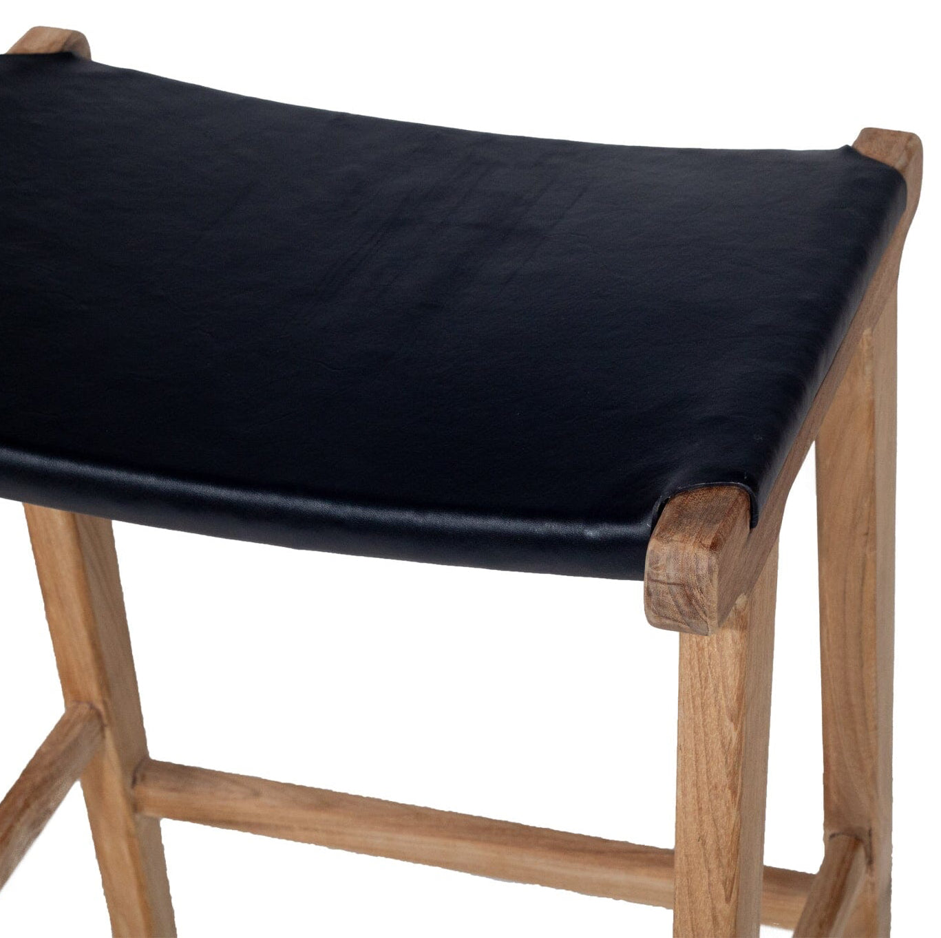 Otis Teak and Black Leather Saddle kitchen Stool from Sun Republic