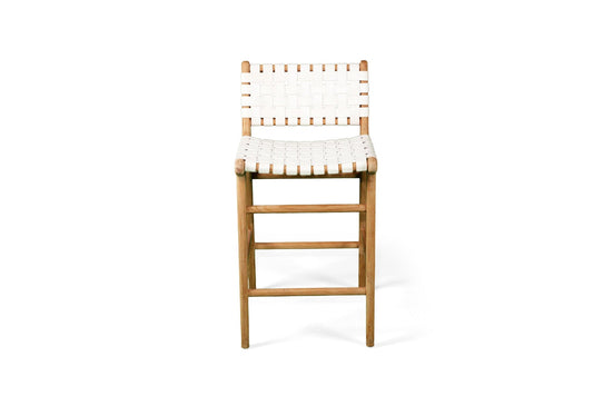 Otis Woven Leather & Teak Counter Top Stool | White SUN REPUBLIC