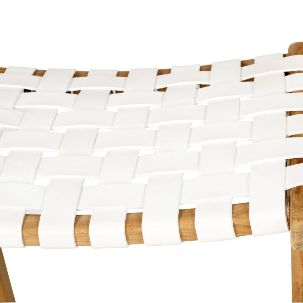 Otis Woven Leather & Teak Saddle Stool | White SUN REPUBLIC