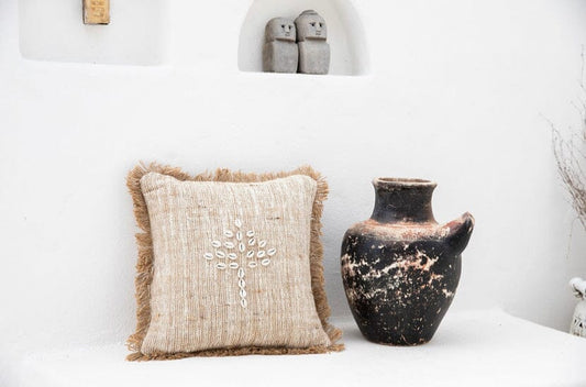 Slub Cotton, Jute & Cowrie Shell Tree of Life Cushion SUN REPUBLIC
