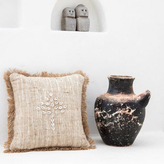 Slub Cotton, Jute & Cowrie Shell Tree of Life Cushion SUN REPUBLIC