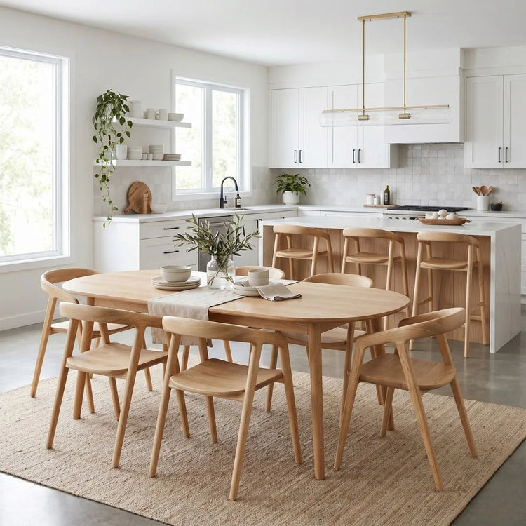 Modern kitchen with wooden dining table and chairs