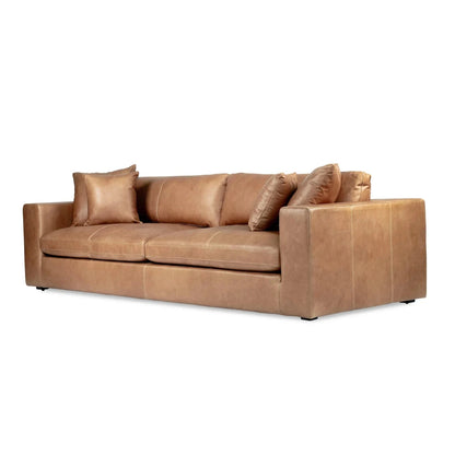 Brown leather sofa on a white background