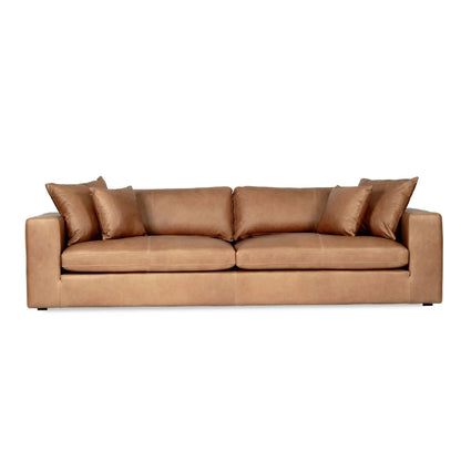 Brown leather sofa on a white background