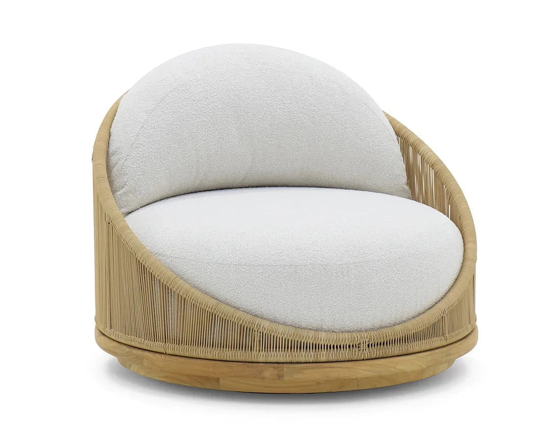 Modern chair with white cushion and wooden frame on a white background