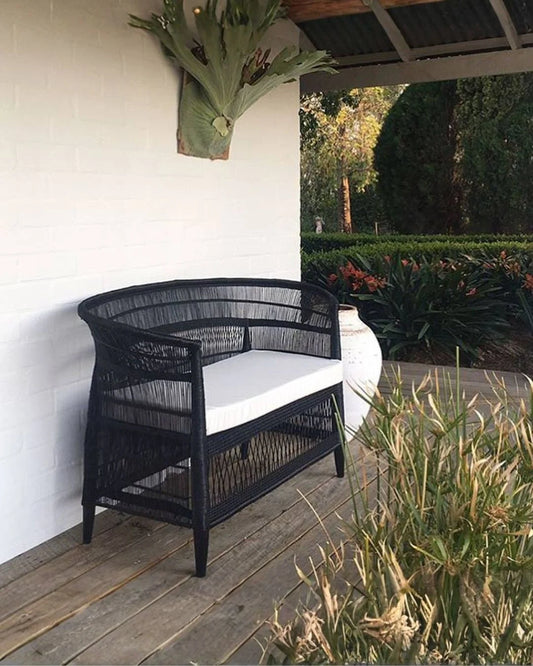 Authentic Traditional Malawi Woven Cane 2 Seat Sofa - Black