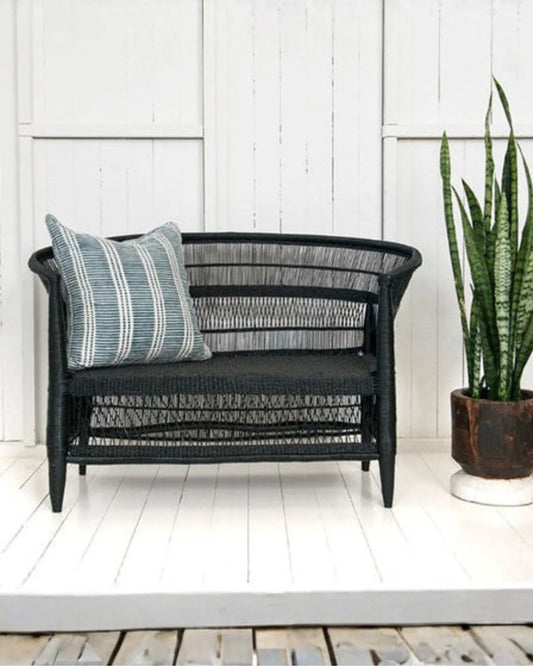 Authentic Traditional Malawi Woven Cane 2 Seat Sofa - Black