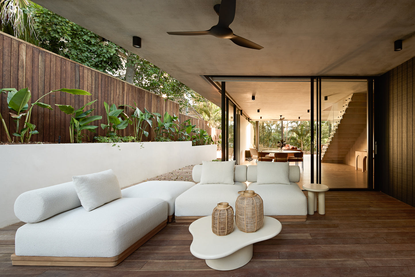 Baska Outdoor Sofa – 1 Seater Sectional | Teak & Bouclé