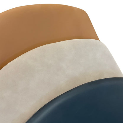 Three dining chair seat pad cushions in tan brown, beige khaki, and black on a white background