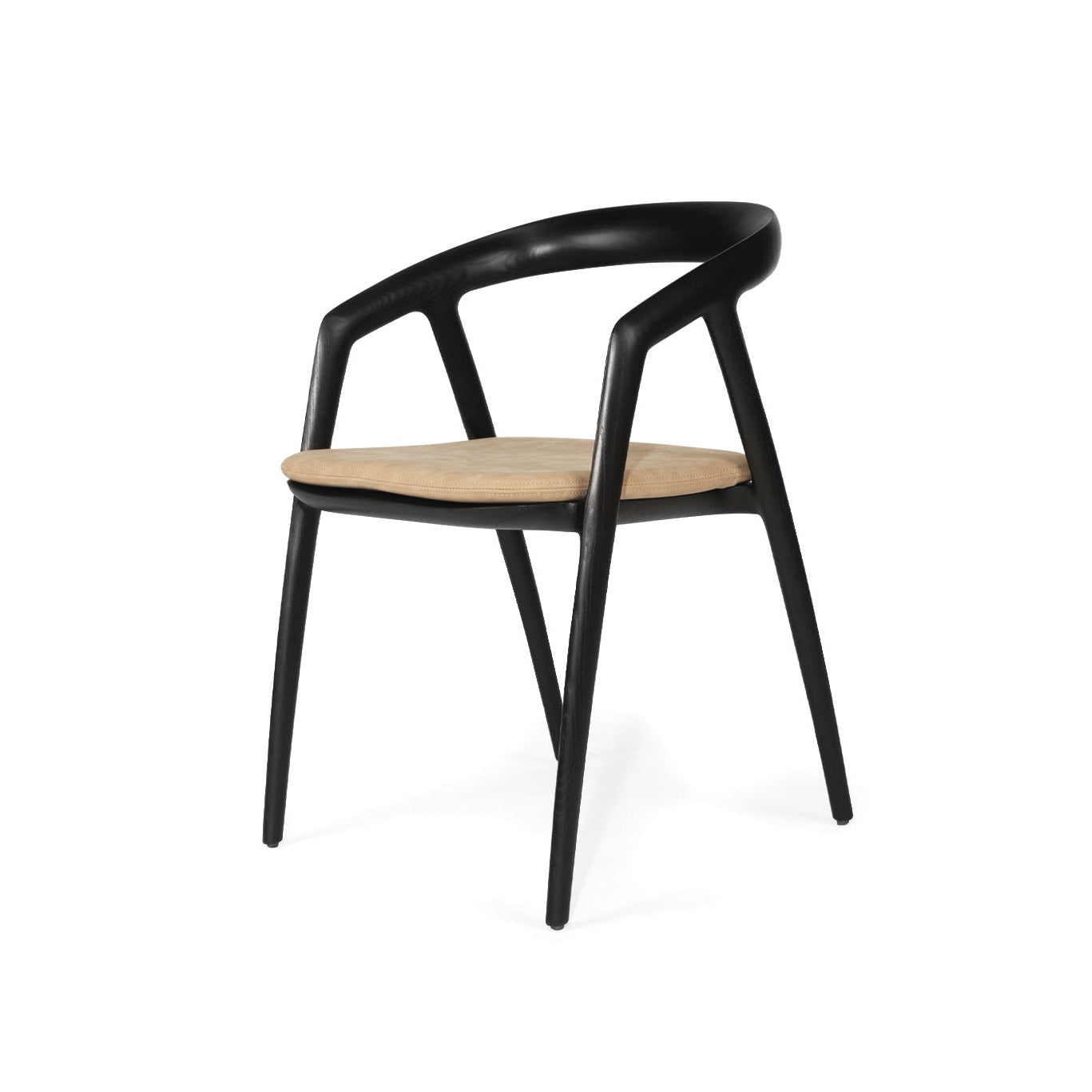 Black chair with wooden seat on a white background