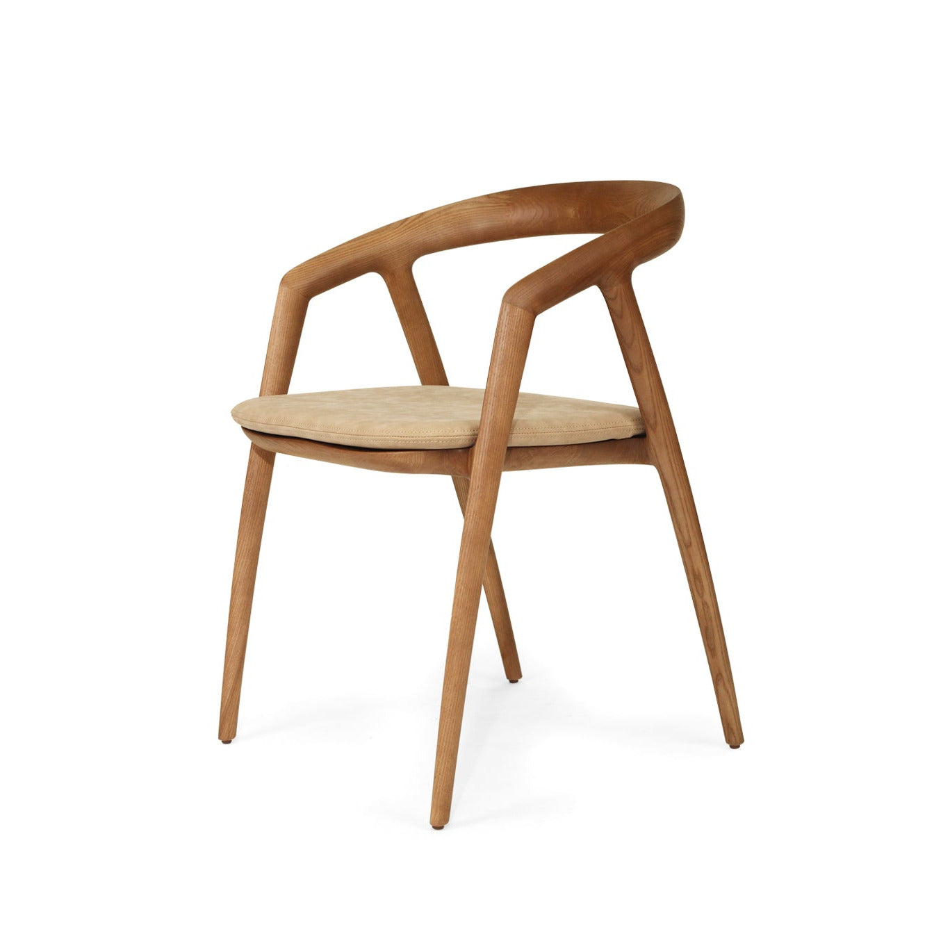 Wooden chair with armrests on a white background