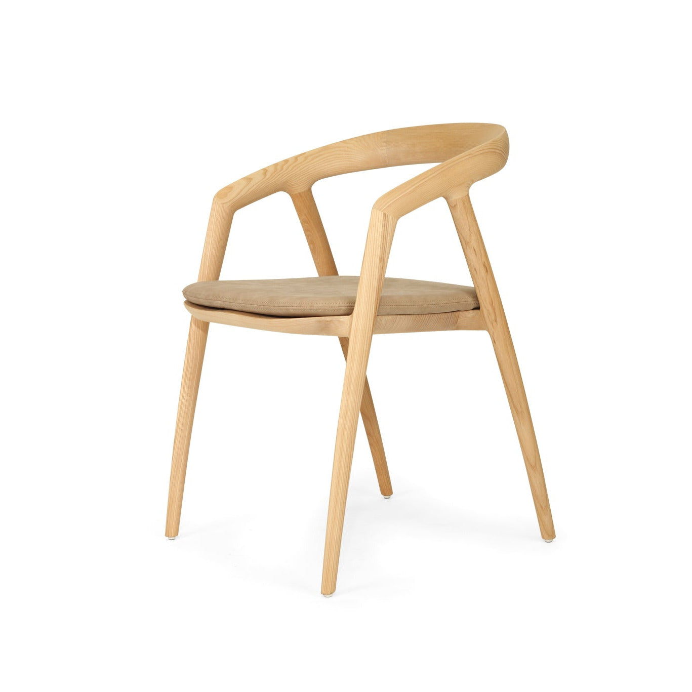 Wooden chair with a cushioned seat on a white background