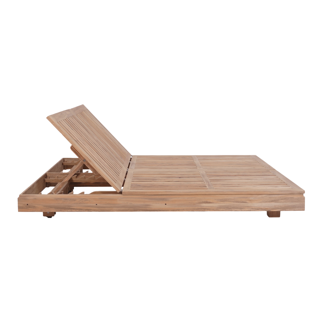 Teak outdoor double sunlounge