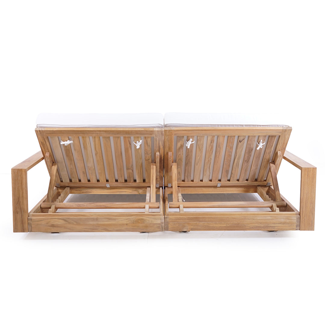 Double Wooden outdoor sunlounge on a white background