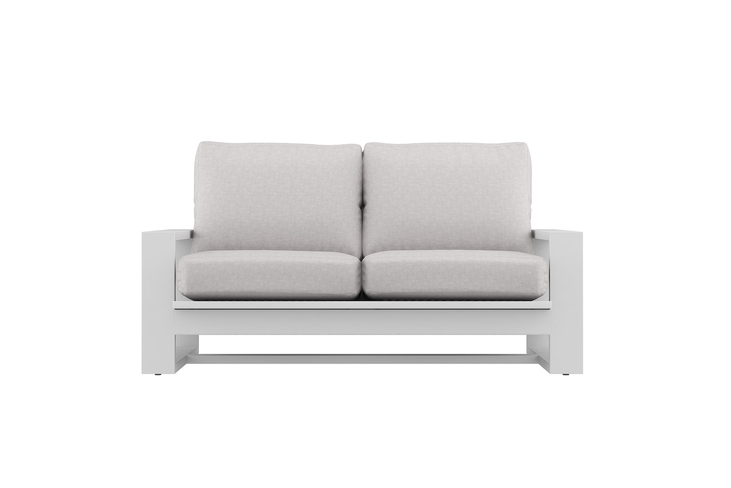White sofa with gray cushions on a white background