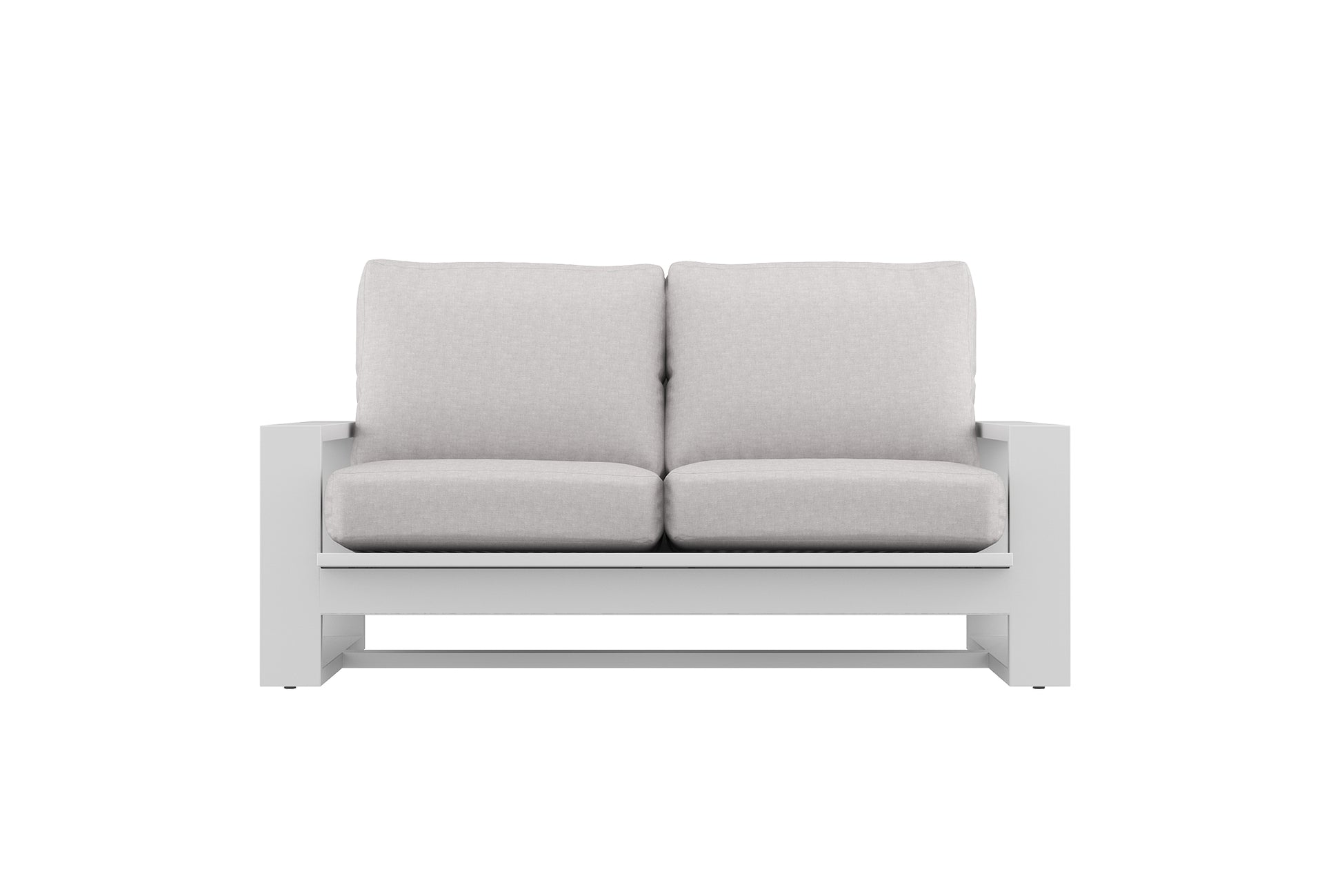White sofa with gray cushions on a white background