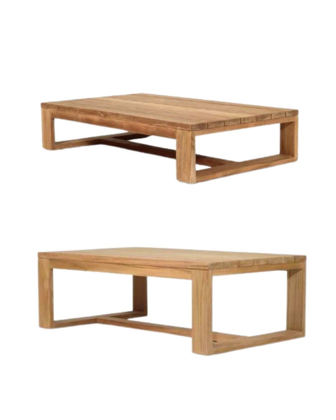 Two wooden coffee tables on a white background