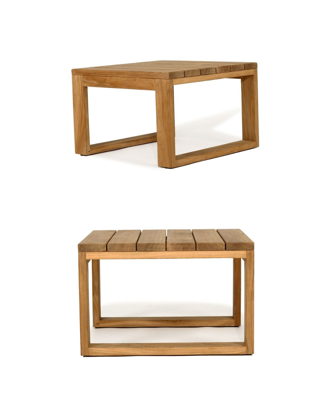 Two wooden side tables on a white background