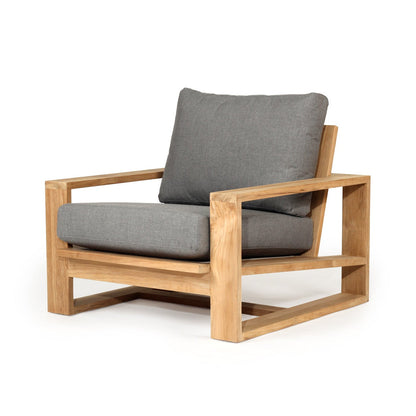 Teak Outdoor armchair with gray cushions on a white background
