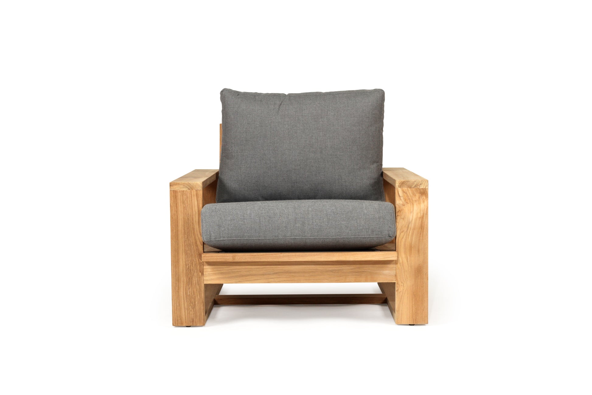 Teak Outdoor armchair with gray cushions on a white background