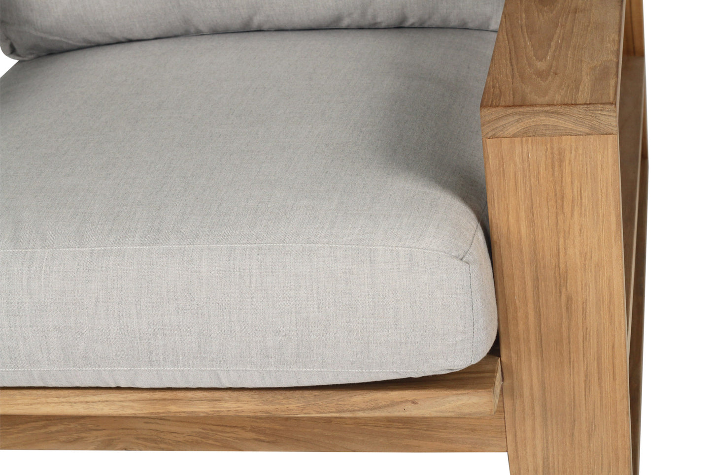 Teak Outdoor armchair with gray cushions on a white background