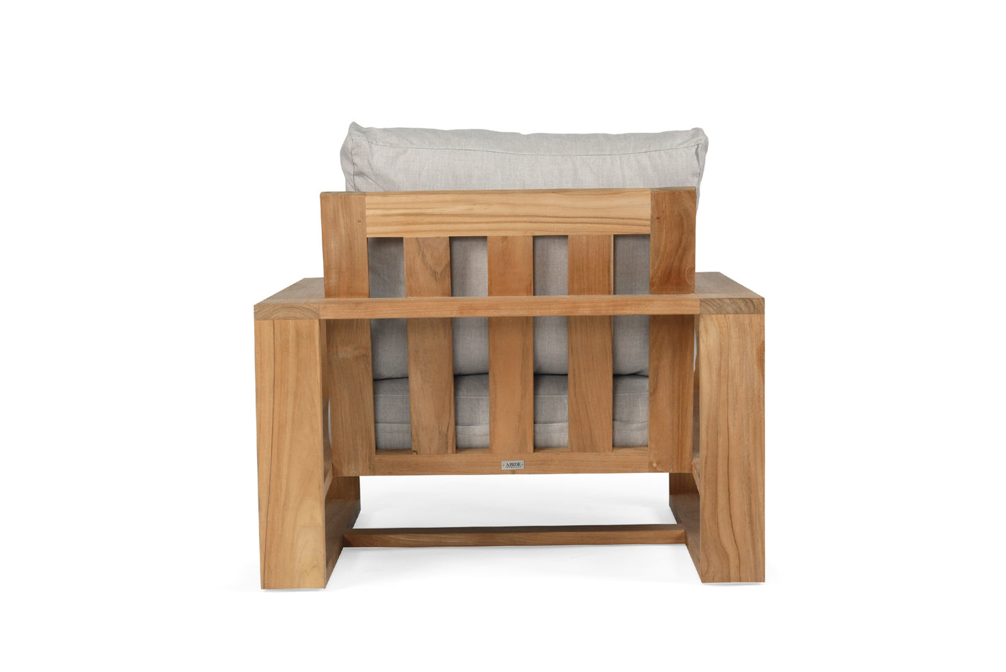 Teak Outdoor armchair with gray cushions on a white background