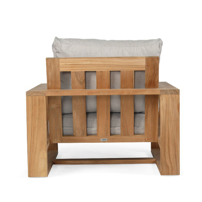 Teak Outdoor armchair with gray cushions on a white background