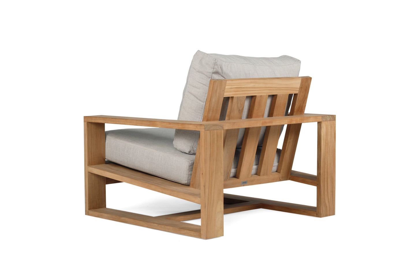 Teak Outdoor armchair with gray cushions on a white background