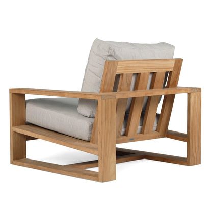 Teak Outdoor armchair with gray cushions on a white background