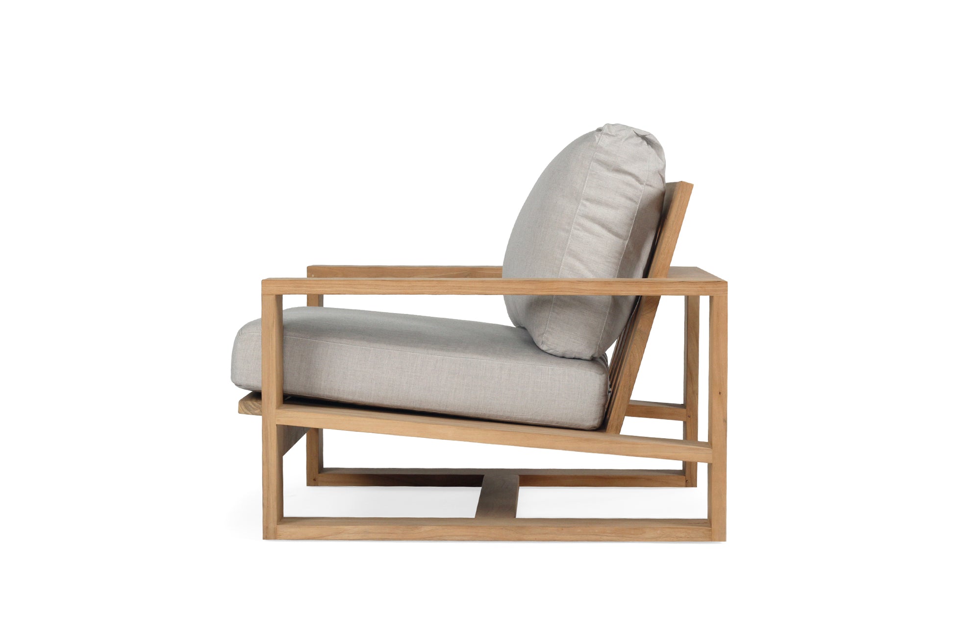 Teak Outdoor armchair with gray cushions on a white background