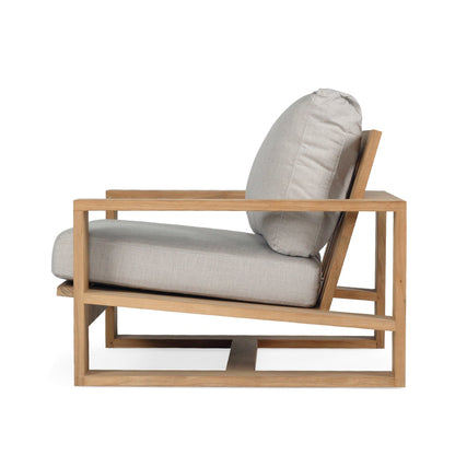Teak Outdoor armchair with gray cushions on a white background