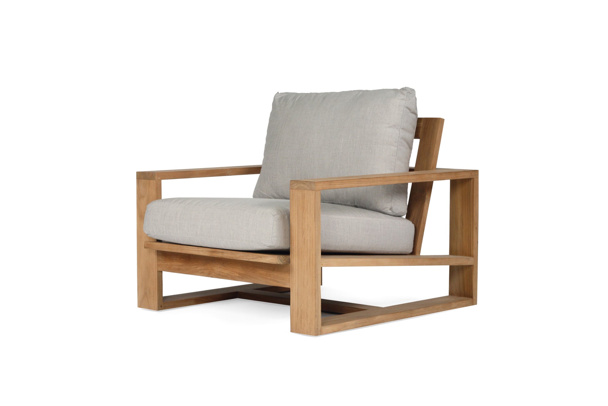 Teak Outdoor armchair with gray cushions on a white background